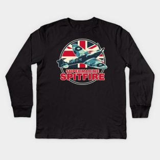 Spitfire RAF Supermarine Fighter Aircraft Plane Airplane British ww2 UK Kids Long Sleeve T-Shirt